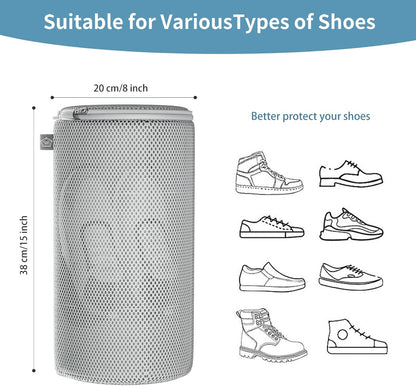 Shoe Washing Machine Bag, Shoe Cleaning Bag, Grey Zipper, 7x15" | Shoe Bag, For Sneaker, Tennis, Footwear, Trainers, Slippers, Sock, Honeycomb Mesh, Prevent Tangling