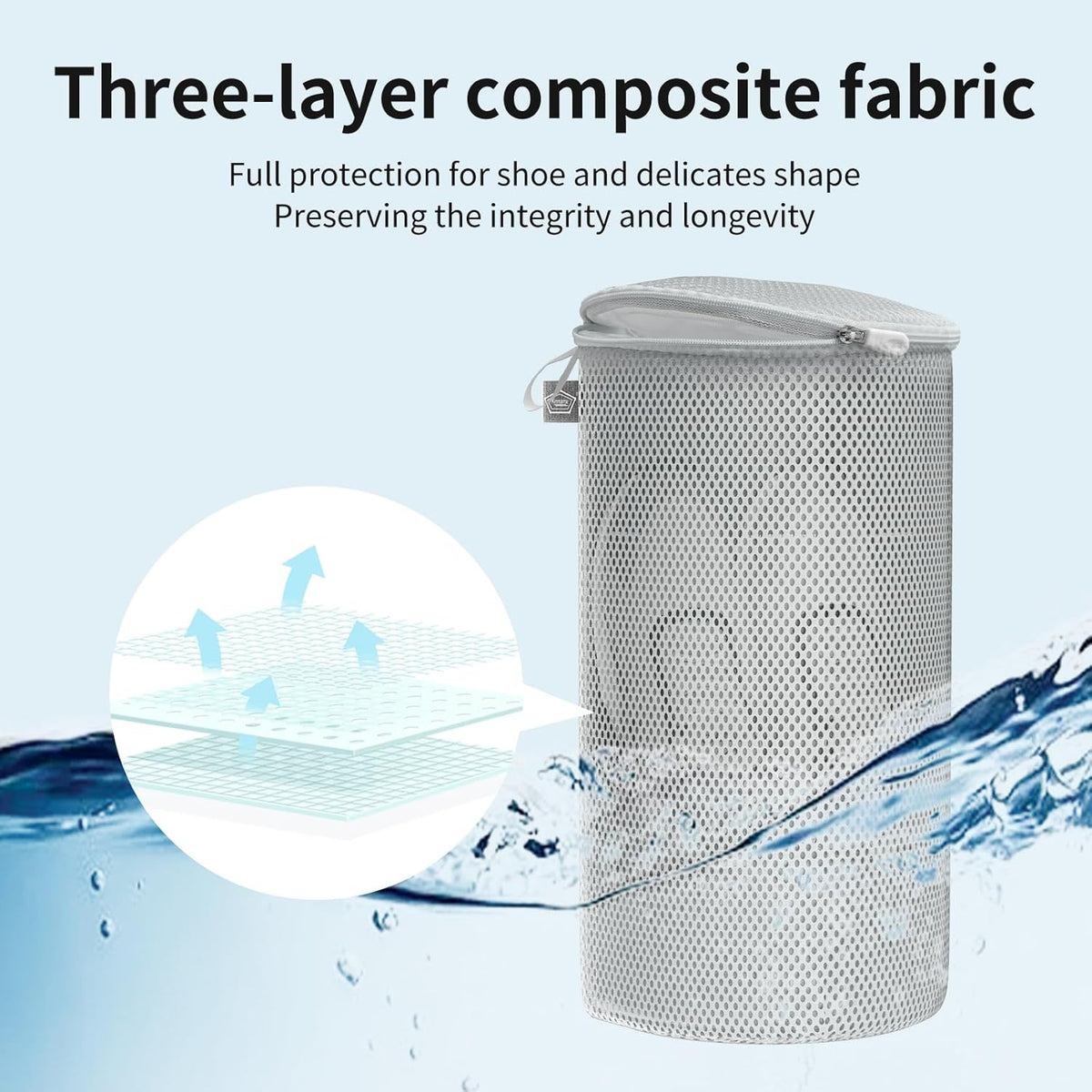 Shoe Washing Machine Bag, Shoe Cleaning Bag, Grey Zipper, 7x15" | Shoe Bag, For Sneaker, Tennis, Footwear, Trainers, Slippers, Sock, Honeycomb Mesh, Prevent Tangling