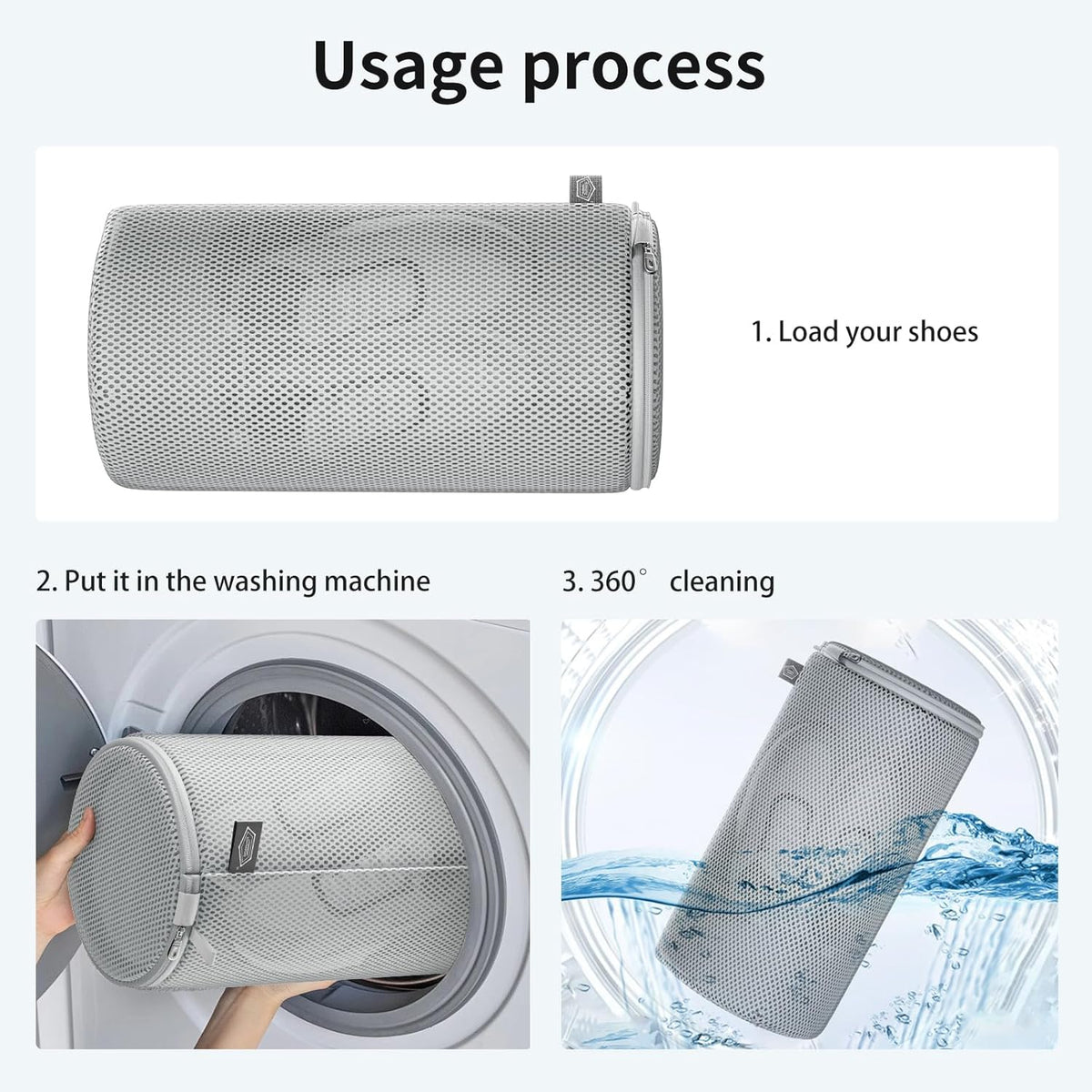 Shoe Washing Machine Bag, Shoe Cleaning Bag, Grey Zipper, 7x15" | Shoe Bag, For Sneaker, Tennis, Footwear, Trainers, Slippers, Sock, Honeycomb Mesh, Prevent Tangling