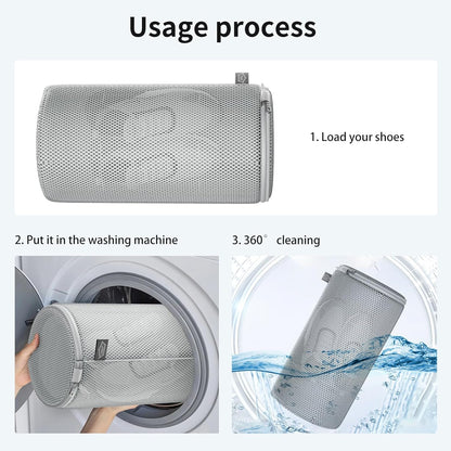 Shoe Washing Machine Bag, Shoe Cleaning Bag, Grey Zipper, 7x15" | Shoe Bag, For Sneaker, Tennis, Footwear, Trainers, Slippers, Sock, Honeycomb Mesh, Prevent Tangling