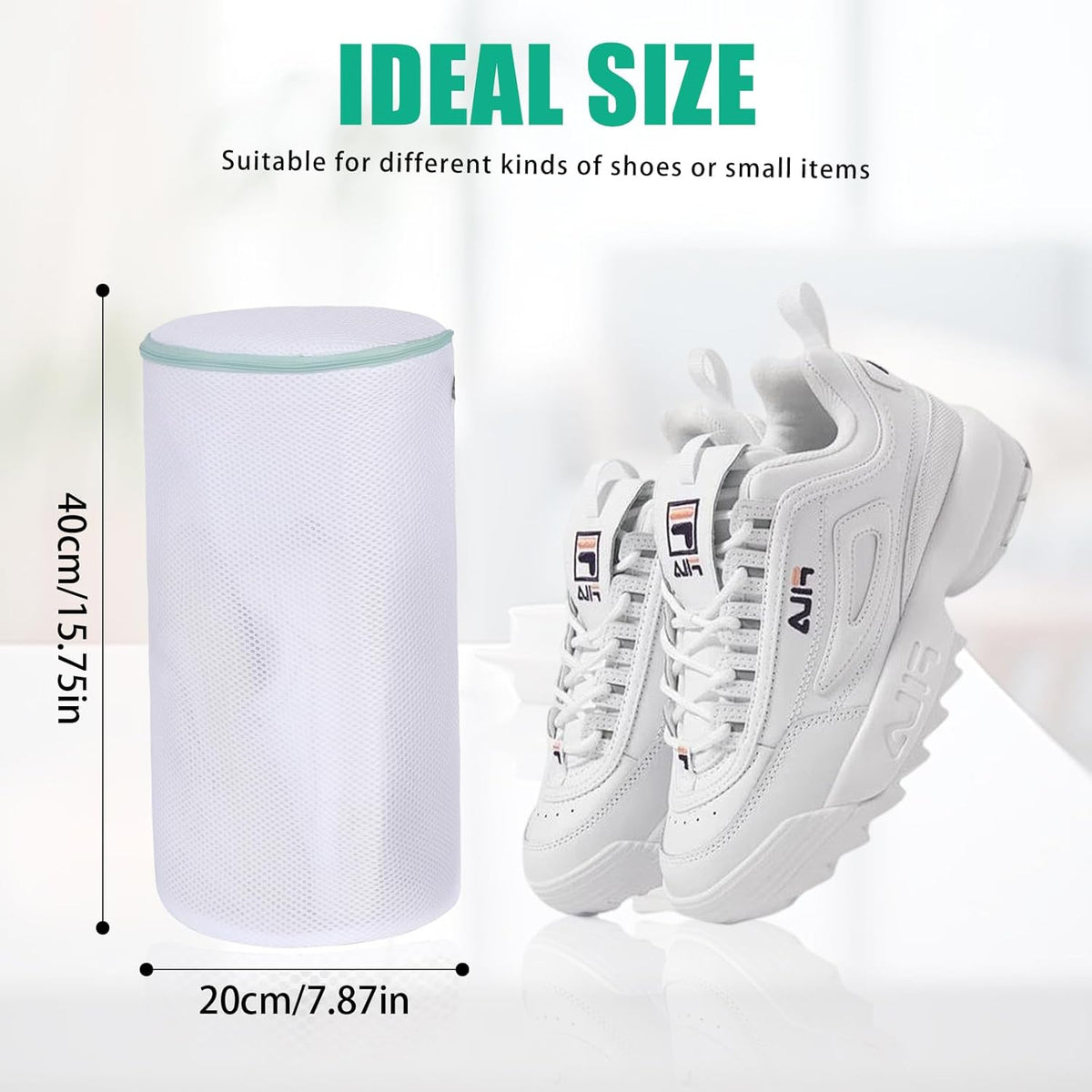 Shoe Washing Machine Bag, Shoe Cleaning Bag, Grey Zipper, 7x15" | Shoe Bag, For Sneaker, Tennis, Footwear, Trainers, Slippers, Sock, Honeycomb Mesh, Prevent Tangling