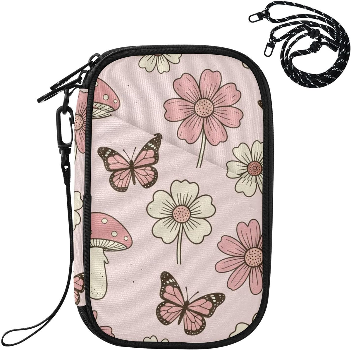 Travel Document Organizer 21×14×3 CM | Water Resistant Oxford Pen Loop Multi-Way Carry for Men Women Travel Butterfly Blooms