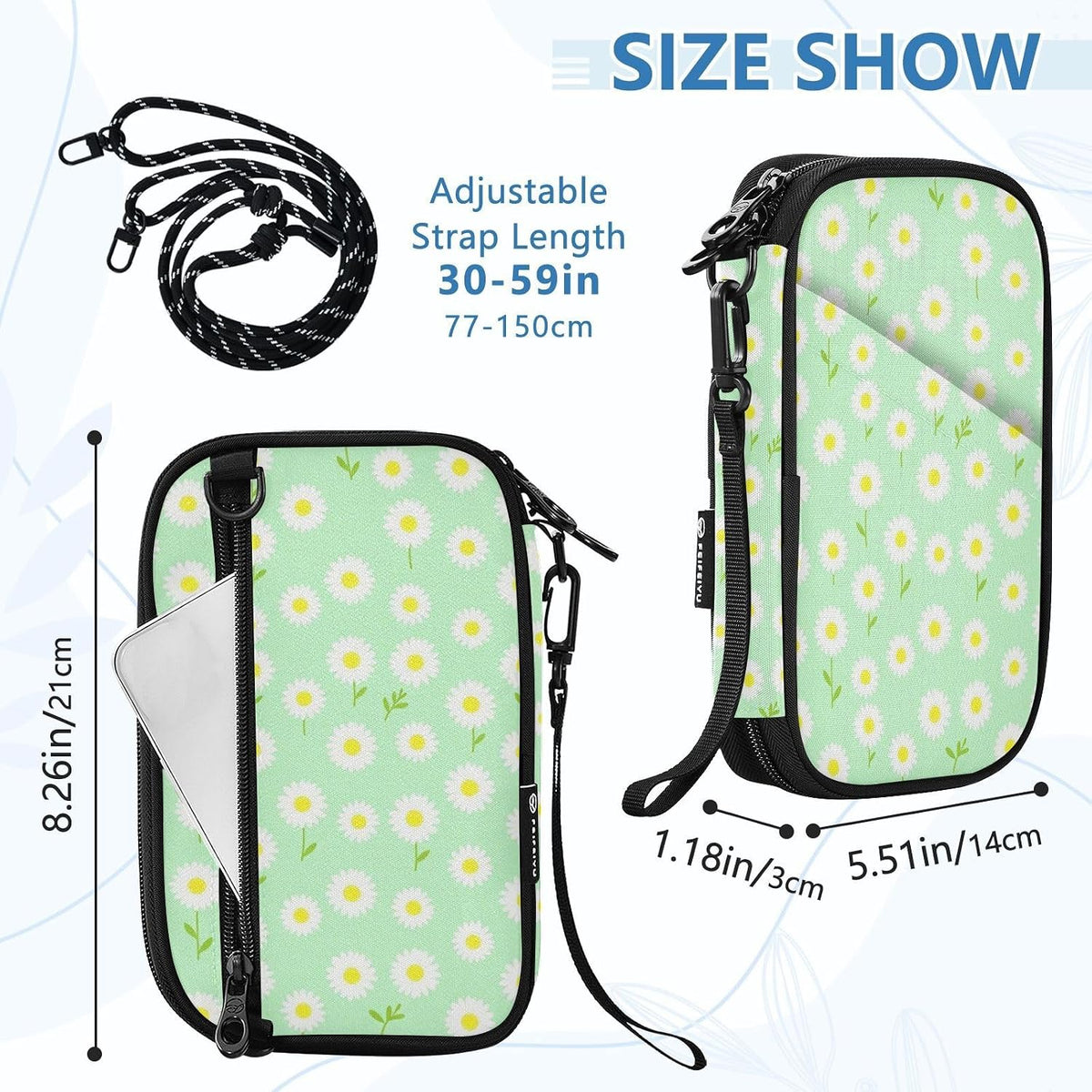 Travel Document Organizer 21×14×3 CM | Water Resistant Oxford Pen Loop Multi-Way Carry for Men Women Travel Butterfly Blooms