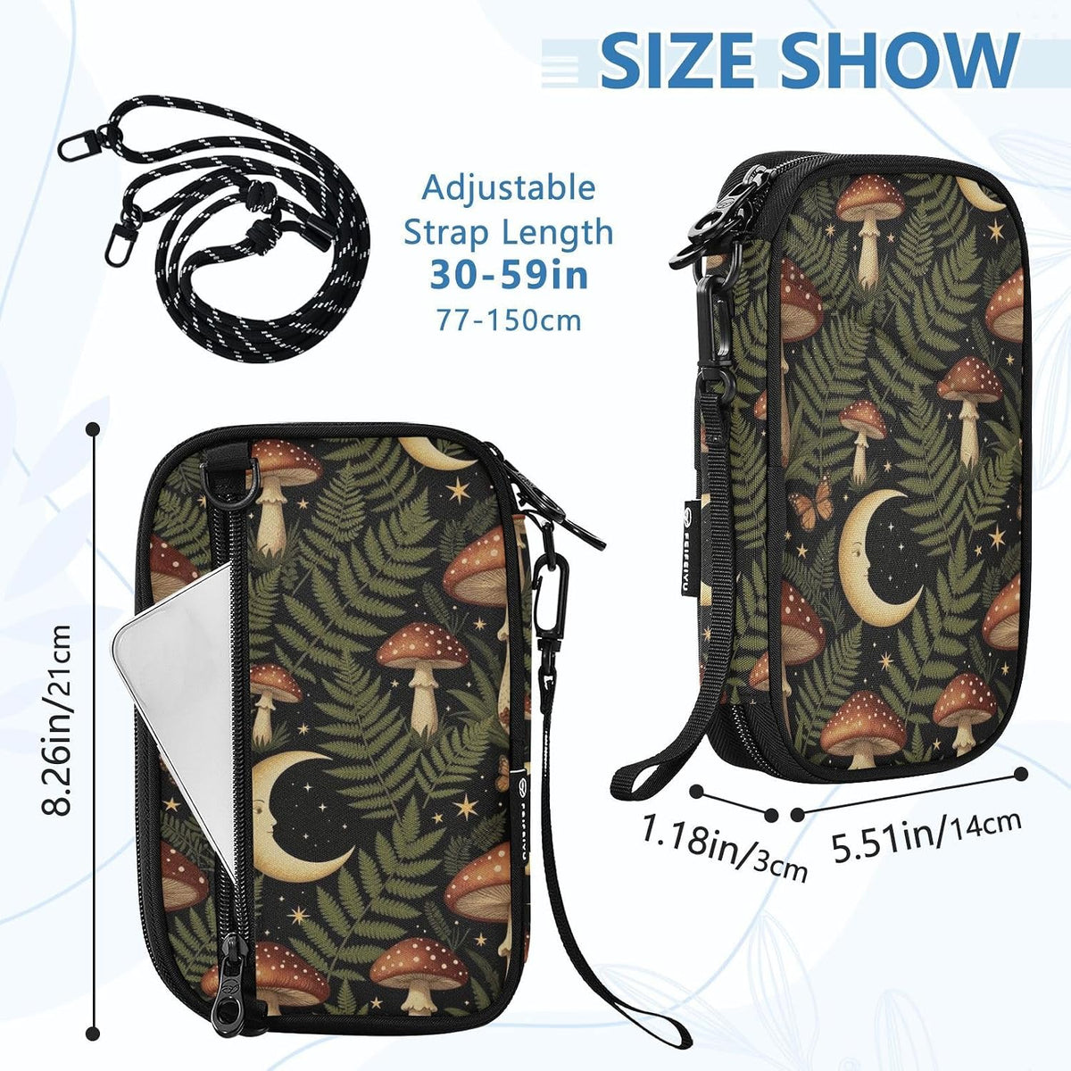 Travel Document Organizer 21×14×3 CM | Water Resistant Oxford Pen Loop Multi-Way Carry for Men Women Travel Butterfly Blooms