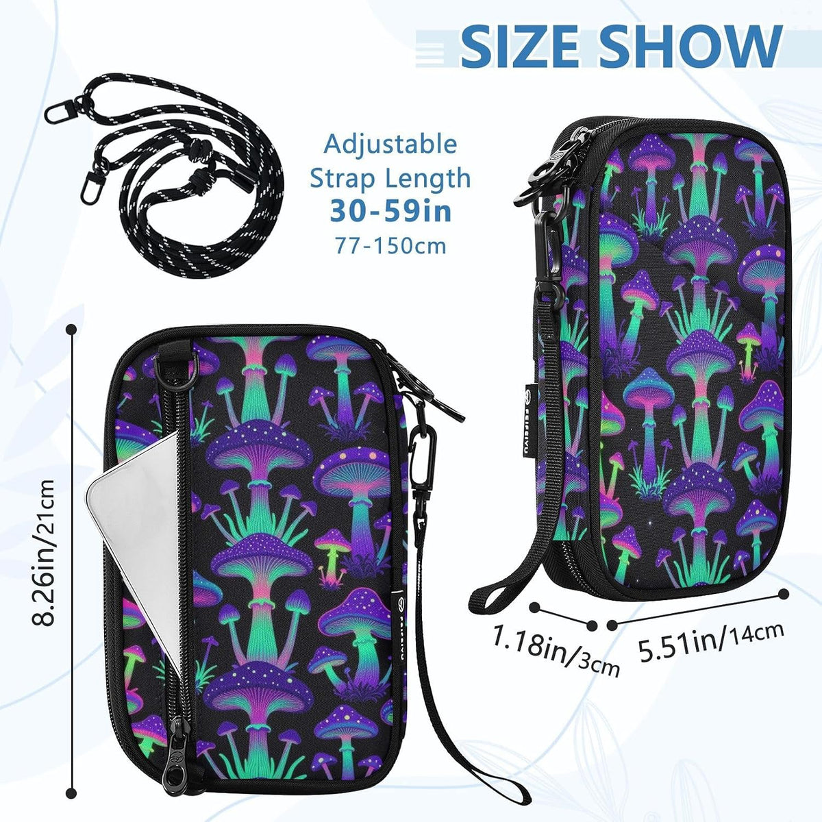 Travel Document Organizer 21×14×3 CM | Water Resistant Oxford Pen Loop Multi-Way Carry for Men Women Travel Butterfly Blooms