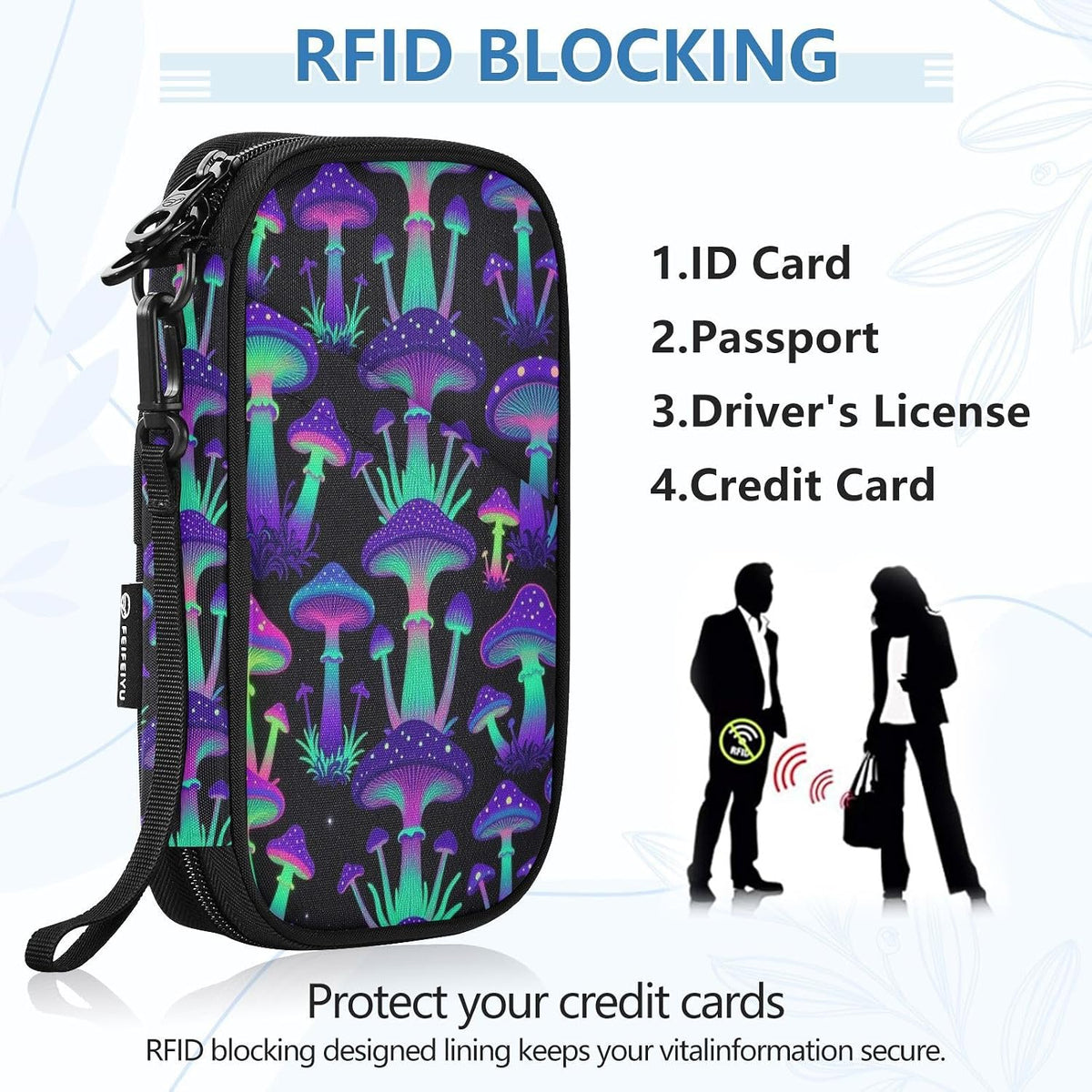 Travel Document Organizer 21×14×3 CM | Water Resistant Oxford Pen Loop Multi-Way Carry for Men Women Travel Butterfly Blooms