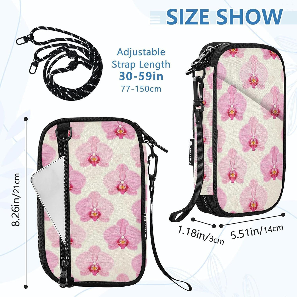 Travel Document Organizer 21×14×3 CM | Water Resistant Oxford Pen Loop Multi-Way Carry for Men Women Travel Butterfly Blooms