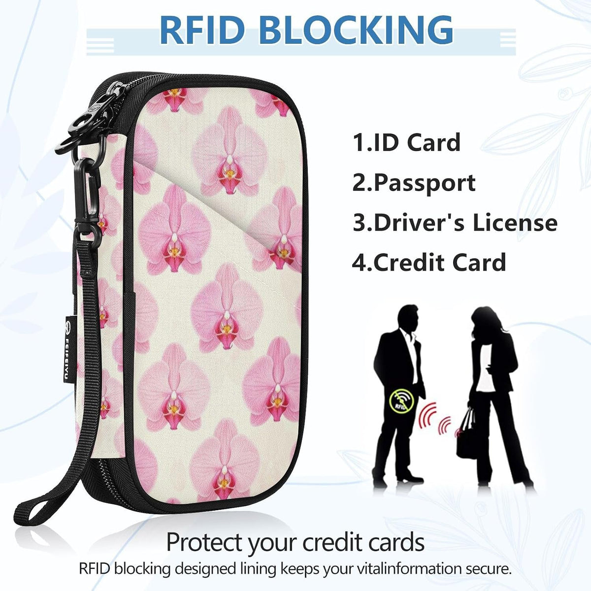 Travel Document Organizer 21×14×3 CM | Water Resistant Oxford Pen Loop Multi-Way Carry for Men Women Travel Butterfly Blooms