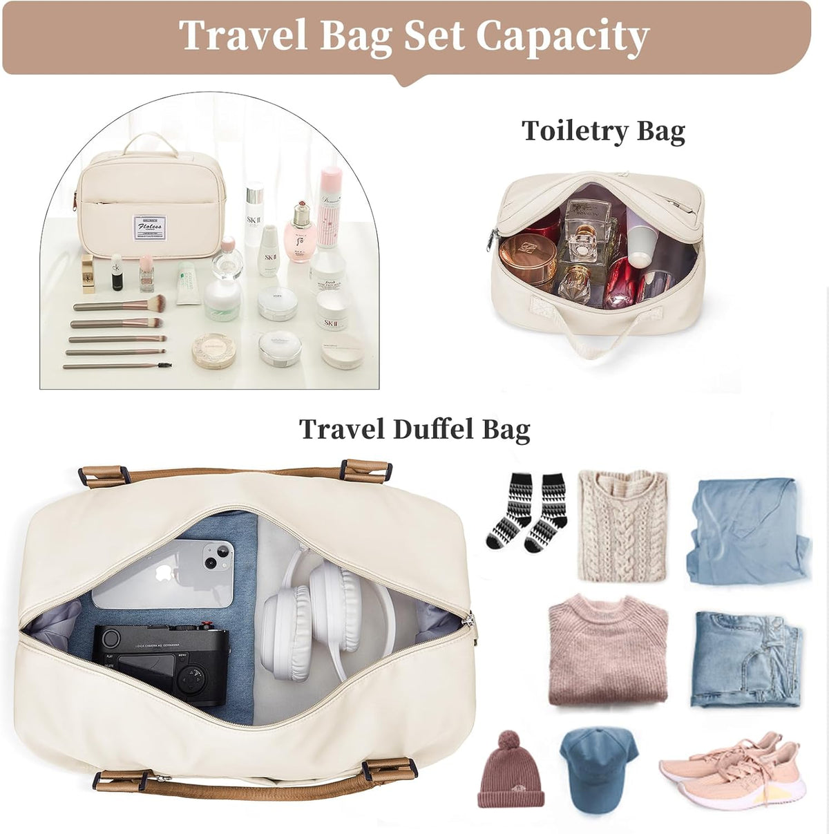 Weekender Bags for Women, Personal Item Travel Bag with Shoes Compartment | Overnight Travel Duffel Bag with Toiletry Bag, Airplane Friendly Carry-On Bag - Colors B