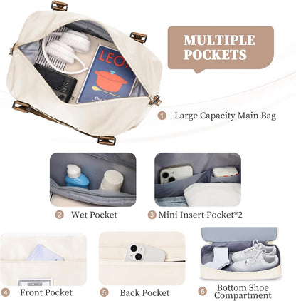 Weekender Bags for Women, Personal Item Travel Bag with Shoes Compartment | Overnight Travel Duffel Bag with Toiletry Bag, Airplane Friendly Carry-On Bag - Colors B