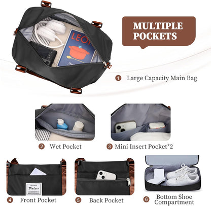 Weekender Bags for Women, Personal Item Travel Bag with Shoes Compartment | Overnight Travel Duffel Bag with Toiletry Bag, Airplane Friendly Carry-On Bag - Colors B