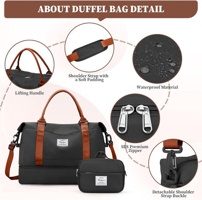 Weekender Bags for Women, Personal Item Travel Bag with Shoes Compartment | Overnight Travel Duffel Bag with Toiletry Bag, Airplane Friendly Carry-On Bag - Colors B