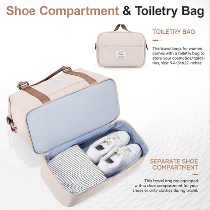 Weekender Bags for Women, Personal Item Travel Bag with Shoes Compartment | Overnight Travel Duffel Bag with Toiletry Bag, Airplane Friendly Carry-On Bag - Colors B