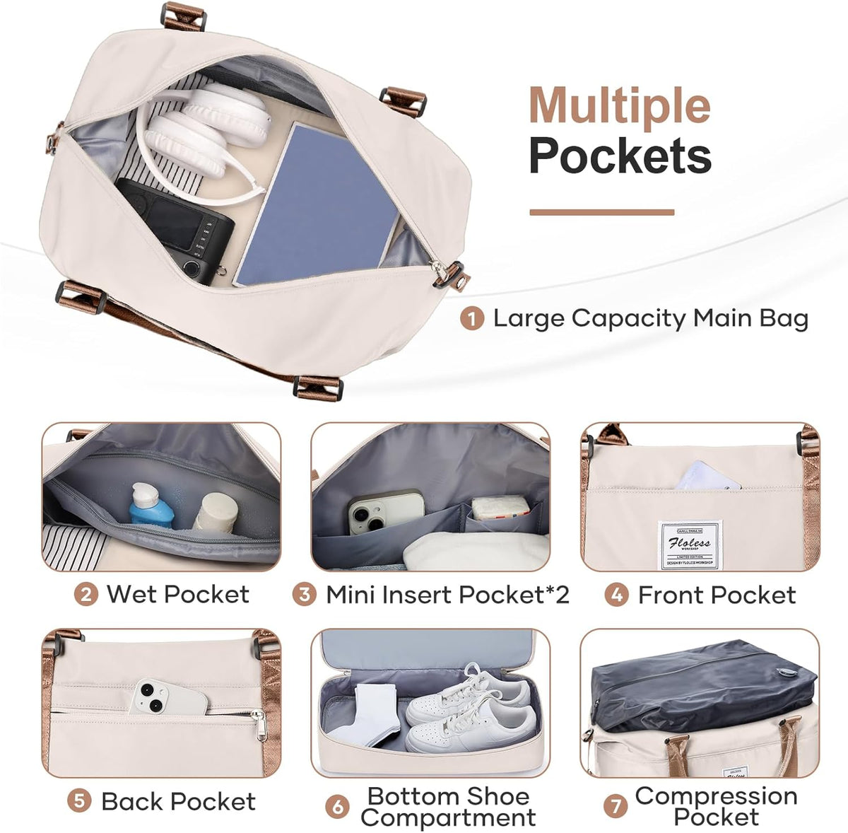 Weekender Bags for Women, Personal Item Travel Bag with Shoes Compartment | Overnight Travel Duffel Bag with Toiletry Bag, Airplane Friendly Carry-On Bag - Colors B