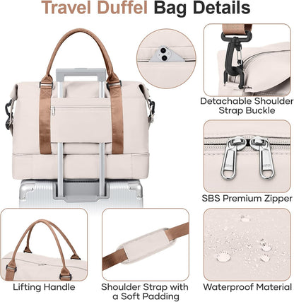 Weekender Bags for Women, Personal Item Travel Bag with Shoes Compartment | Overnight Travel Duffel Bag with Toiletry Bag, Airplane Friendly Carry-On Bag - Colors B