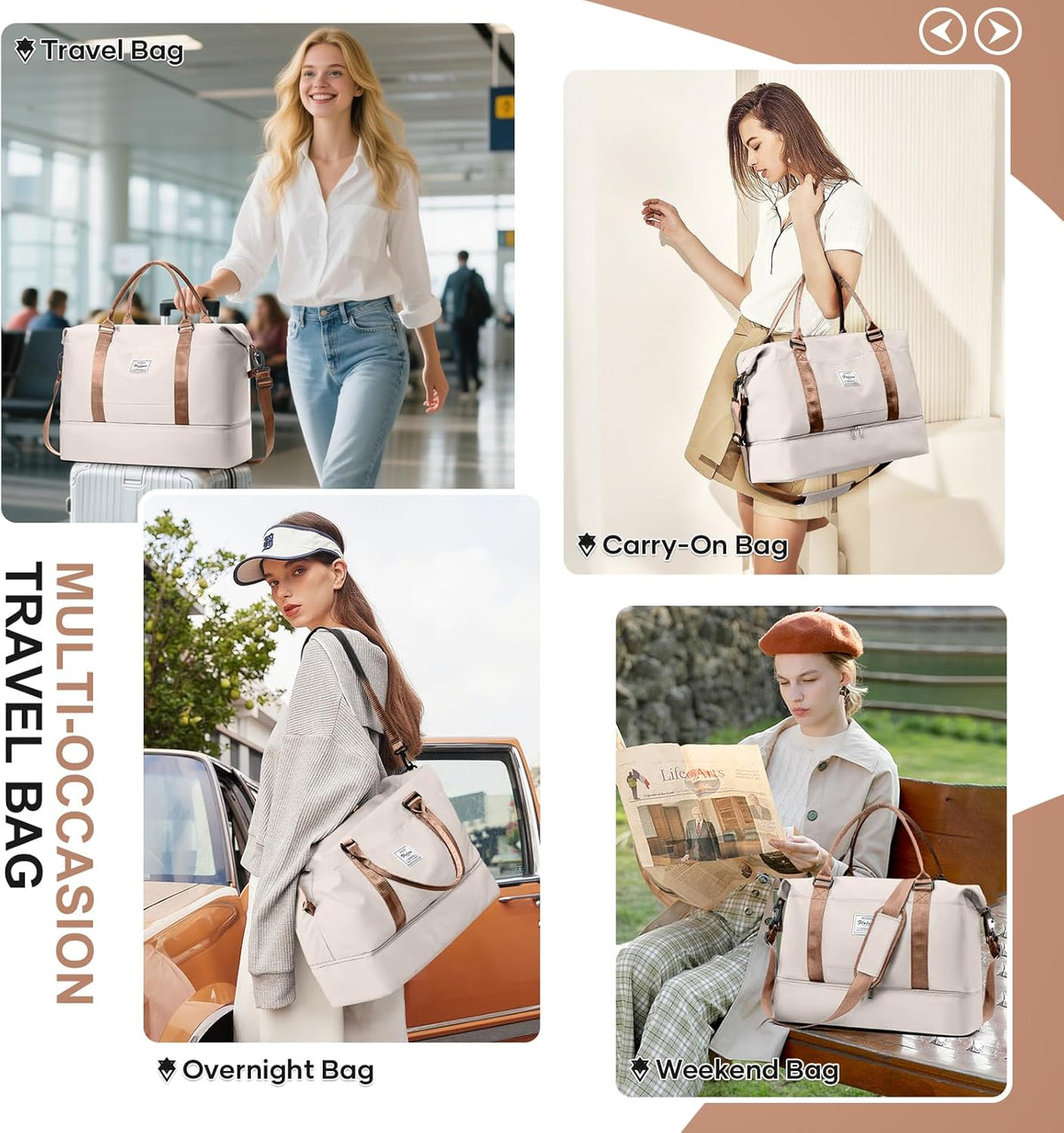 Weekender Bags for Women, Personal Item Travel Bag with Shoes Compartment | Overnight Travel Duffel Bag with Toiletry Bag, Airplane Friendly Carry-On Bag - Colors B