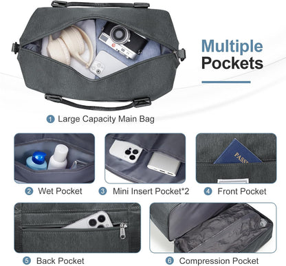 Weekender Bags for Women, Personal Item Travel Bag with Shoes Compartment | Overnight Travel Duffel Bag with Toiletry Bag, Airplane Friendly Carry-On Bag - Colors B