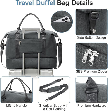 Weekender Bags for Women, Personal Item Travel Bag with Shoes Compartment | Overnight Travel Duffel Bag with Toiletry Bag, Airplane Friendly Carry-On Bag - Colors B