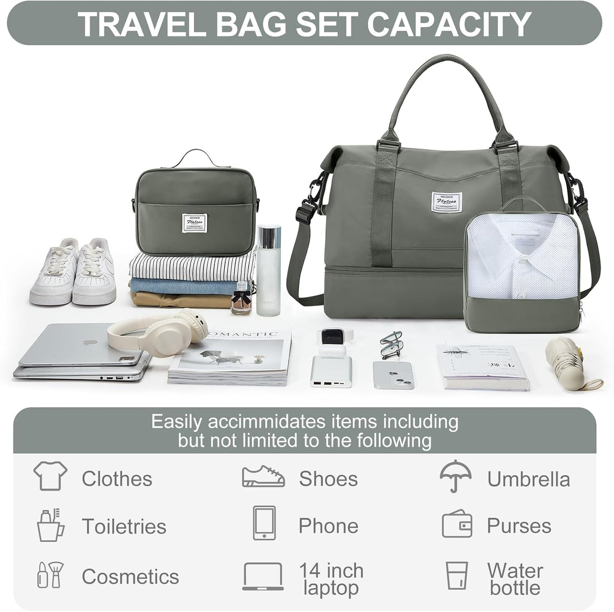 Weekender Bags for Women, Personal Item Travel Bag with Shoes Compartment | Overnight Travel Duffel Bag with Toiletry Bag, Airplane Friendly Carry-On Bag - Colors B