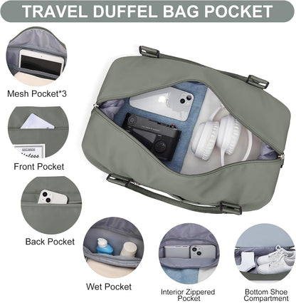 Weekender Bags for Women, Personal Item Travel Bag with Shoes Compartment | Overnight Travel Duffel Bag with Toiletry Bag, Airplane Friendly Carry-On Bag - Colors B