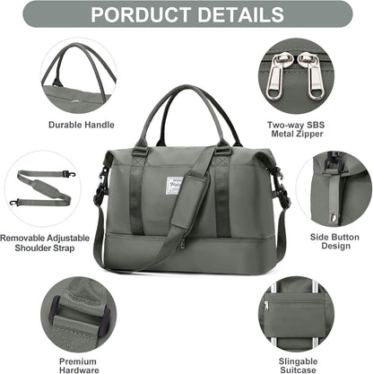 Weekender Bags for Women, Personal Item Travel Bag with Shoes Compartment | Overnight Travel Duffel Bag with Toiletry Bag, Airplane Friendly Carry-On Bag - Colors B
