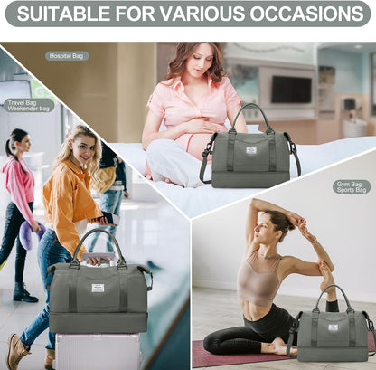 Weekender Bags for Women, Personal Item Travel Bag with Shoes Compartment | Overnight Travel Duffel Bag with Toiletry Bag, Airplane Friendly Carry-On Bag - Colors B
