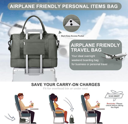 Weekender Bags for Women, Personal Item Travel Bag with Shoes Compartment | Overnight Travel Duffel Bag with Toiletry Bag, Airplane Friendly Carry-On Bag - Colors B