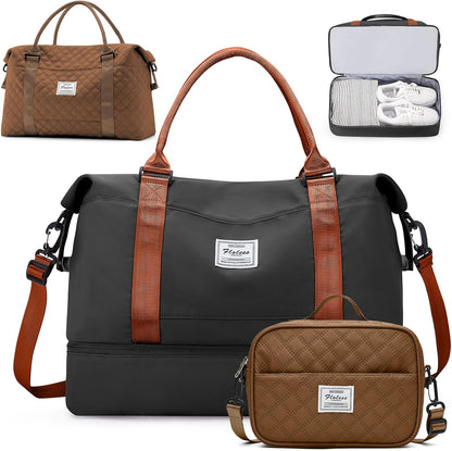 Weekender Bags for Women, Personal Item Travel Bag with Shoes Compartment | Overnight Travel Duffel Bag with Toiletry Bag, Airplane Friendly Carry-On Bag - Colors B