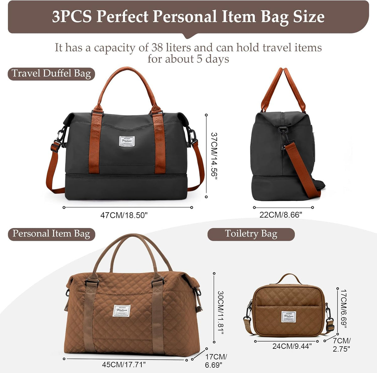 Weekender Bags for Women, Personal Item Travel Bag with Shoes Compartment | Overnight Travel Duffel Bag with Toiletry Bag, Airplane Friendly Carry-On Bag - Colors B