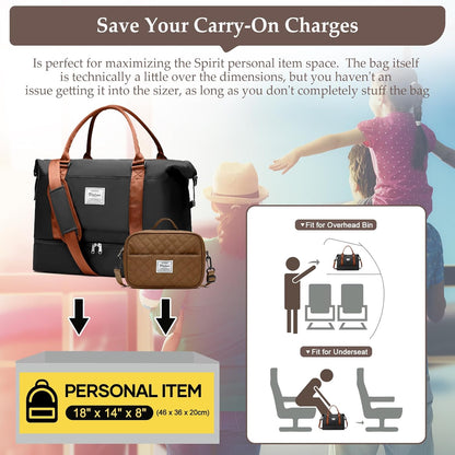 Weekender Bags for Women, Personal Item Travel Bag with Shoes Compartment | Overnight Travel Duffel Bag with Toiletry Bag, Airplane Friendly Carry-On Bag - Colors B
