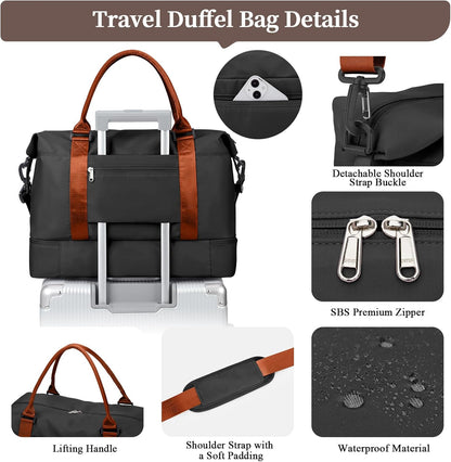 Weekender Bags for Women, Personal Item Travel Bag with Shoes Compartment | Overnight Travel Duffel Bag with Toiletry Bag, Airplane Friendly Carry-On Bag - Colors B
