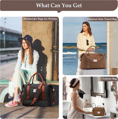 Weekender Bags for Women, Personal Item Travel Bag with Shoes Compartment | Overnight Travel Duffel Bag with Toiletry Bag, Airplane Friendly Carry-On Bag - Colors B