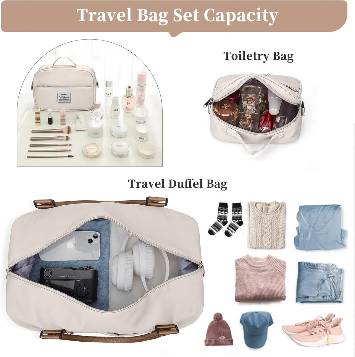 Weekender Bags for Women, Personal Item Travel Bag with Shoes Compartment | Overnight Travel Duffel Bag with Toiletry Bag, Airplane Friendly Carry-On Bag - Colors B