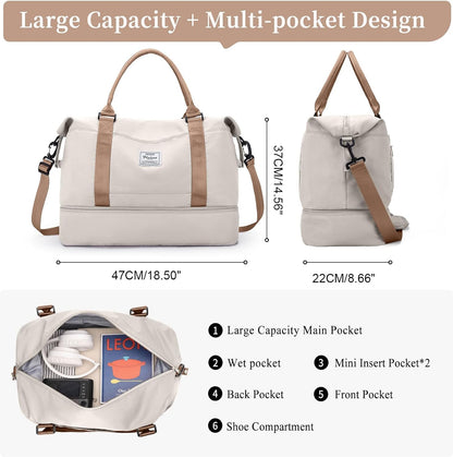 Weekender Bags for Women, Personal Item Travel Bag with Shoes Compartment | Overnight Travel Duffel Bag with Toiletry Bag, Airplane Friendly Carry-On Bag - Colors B