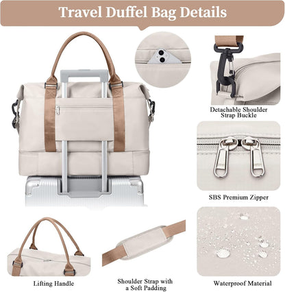 Weekender Bags for Women, Personal Item Travel Bag with Shoes Compartment | Overnight Travel Duffel Bag with Toiletry Bag, Airplane Friendly Carry-On Bag - Colors B