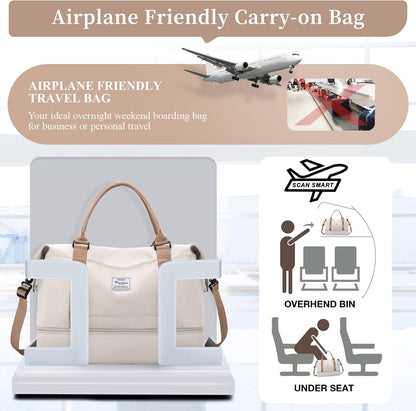 Weekender Bags for Women, Personal Item Travel Bag with Shoes Compartment | Overnight Travel Duffel Bag with Toiletry Bag, Airplane Friendly Carry-On Bag - Colors B