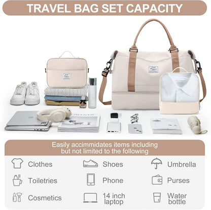Weekender Bags for Women, Personal Item Travel Bag with Shoes Compartment | Overnight Travel Duffel Bag with Toiletry Bag, Airplane Friendly Carry-On Bag - Colors B
