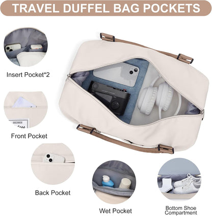 Weekender Bags for Women, Personal Item Travel Bag with Shoes Compartment | Overnight Travel Duffel Bag with Toiletry Bag, Airplane Friendly Carry-On Bag - Colors B