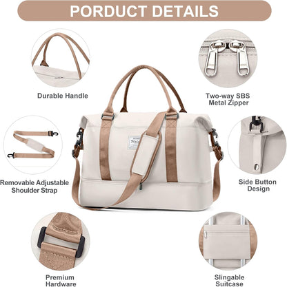 Weekender Bags for Women, Personal Item Travel Bag with Shoes Compartment | Overnight Travel Duffel Bag with Toiletry Bag, Airplane Friendly Carry-On Bag - Colors B