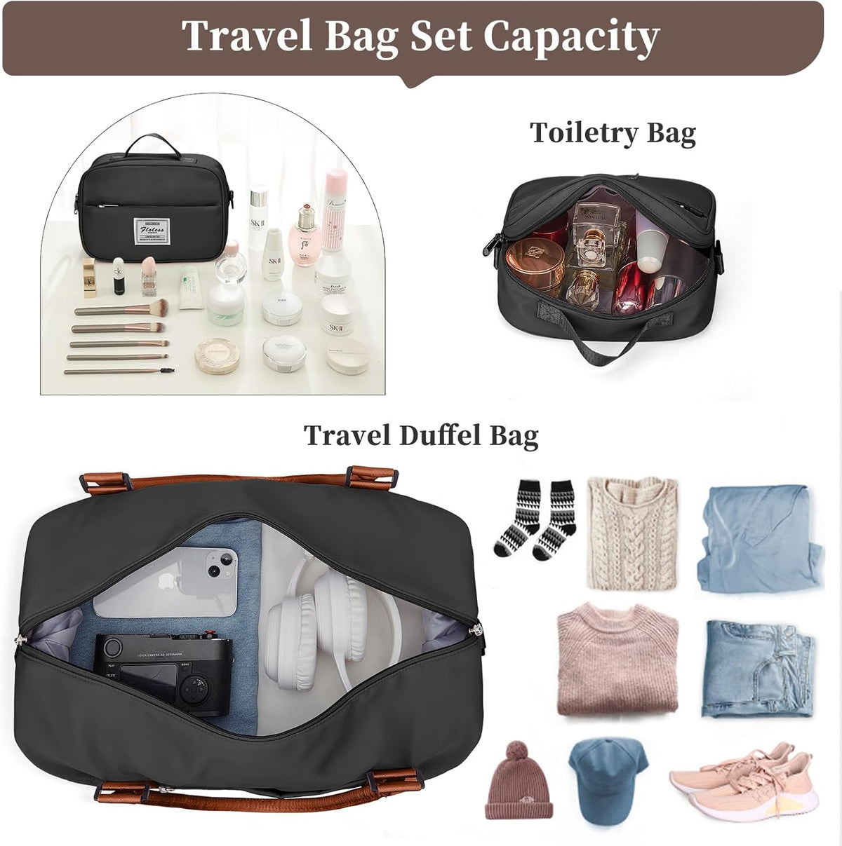 Weekender Bags for Women, Personal Item Travel Bag with Shoes Compartment | Overnight Travel Duffel Bag with Toiletry Bag, Airplane Friendly Carry-On Bag - Colors B