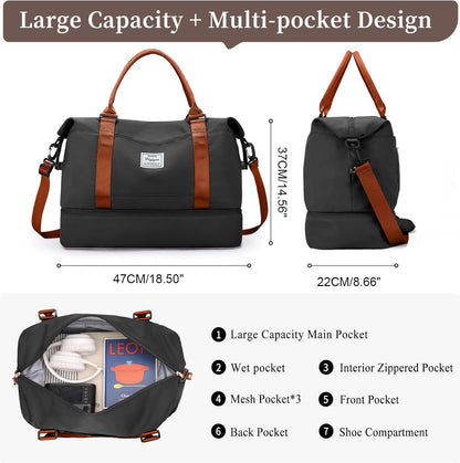 Weekender Bags for Women, Personal Item Travel Bag with Shoes Compartment | Overnight Travel Duffel Bag with Toiletry Bag, Airplane Friendly Carry-On Bag - Colors B