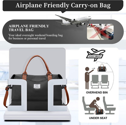 Weekender Bags for Women, Personal Item Travel Bag with Shoes Compartment | Overnight Travel Duffel Bag with Toiletry Bag, Airplane Friendly Carry-On Bag - Colors B