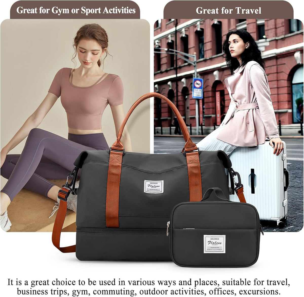 Weekender Bags for Women, Personal Item Travel Bag with Shoes Compartment | Overnight Travel Duffel Bag with Toiletry Bag, Airplane Friendly Carry-On Bag - Colors B