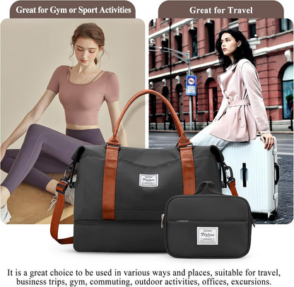 Weekender Bags for Women, Personal Item Travel Bag with Shoes Compartment | Overnight Travel Duffel Bag with Toiletry Bag, Airplane Friendly Carry-On Bag - Colors B