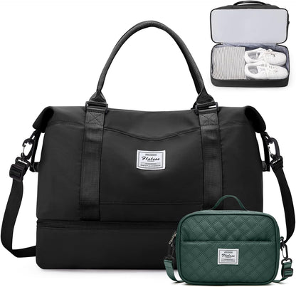 Weekender Bags for Women, Personal Item Travel Bag with Shoes Compartment | Overnight Travel Duffel Bag with Toiletry Bag, Airplane Friendly Carry-On Bag - Colors B