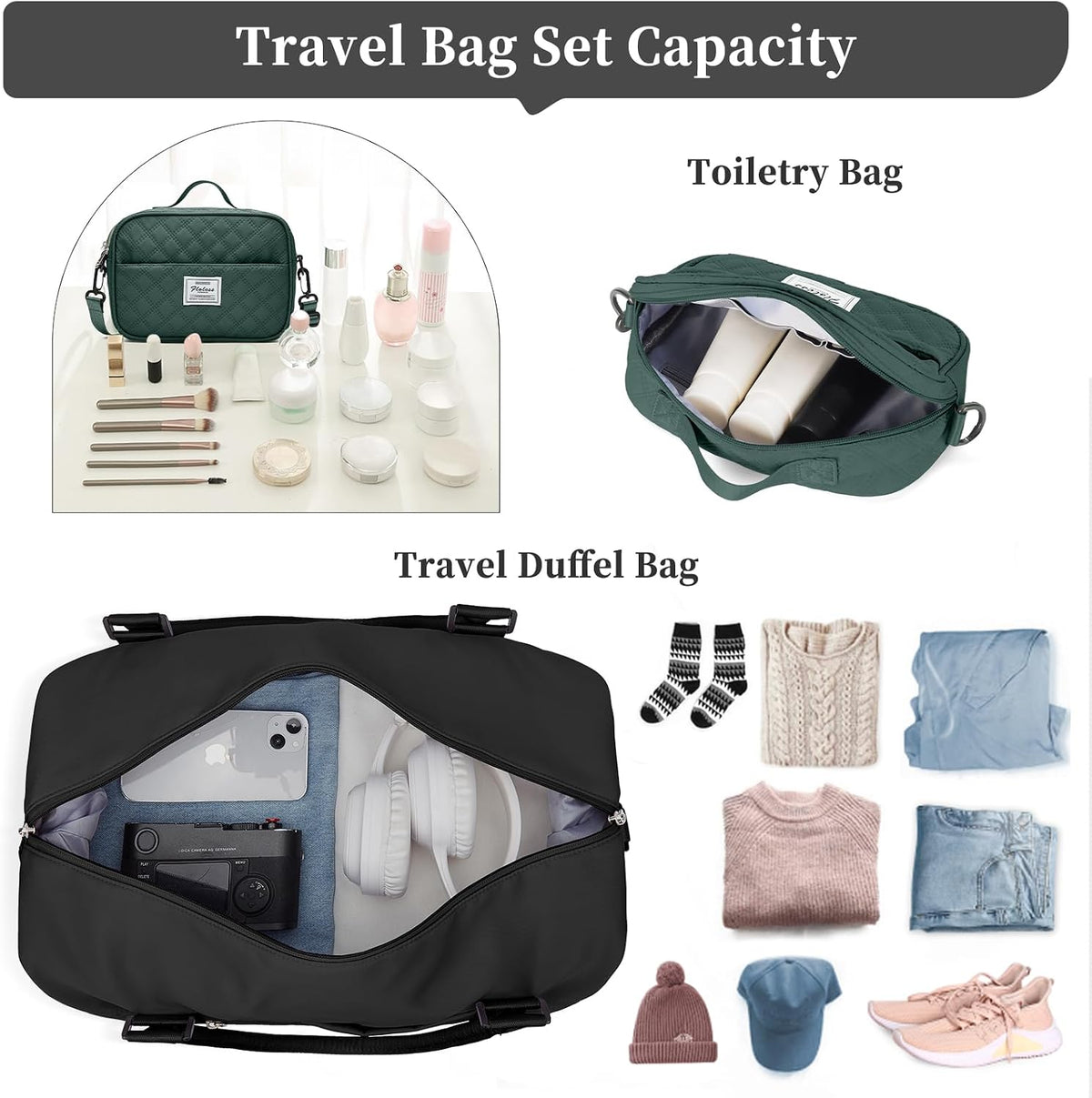 Weekender Bags for Women, Personal Item Travel Bag with Shoes Compartment | Overnight Travel Duffel Bag with Toiletry Bag, Airplane Friendly Carry-On Bag - Colors B