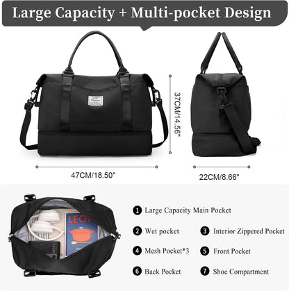 Weekender Bags for Women, Personal Item Travel Bag with Shoes Compartment | Overnight Travel Duffel Bag with Toiletry Bag, Airplane Friendly Carry-On Bag - Colors B