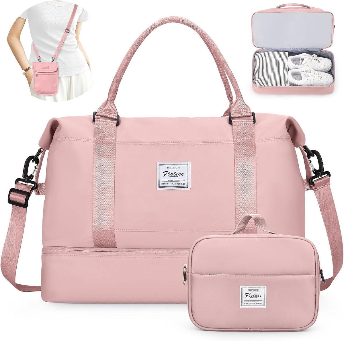 Weekender Bags for Women, Personal Item Travel Bag with Shoes Compartment | Overnight Travel Duffel Bag with Toiletry Bag, Airplane Friendly Carry-On Bag - Colors B