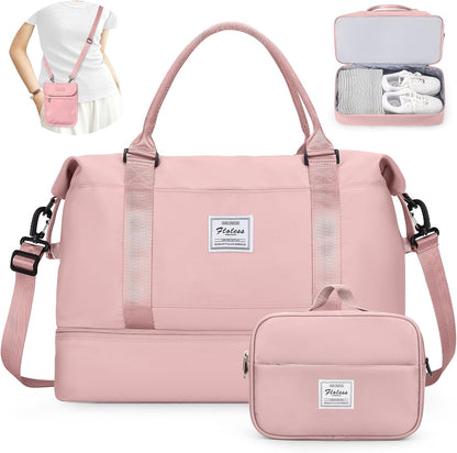 Weekender Bags for Women, Personal Item Travel Bag with Shoes Compartment | Overnight Travel Duffel Bag with Toiletry Bag, Airplane Friendly Carry-On Bag - Colors B