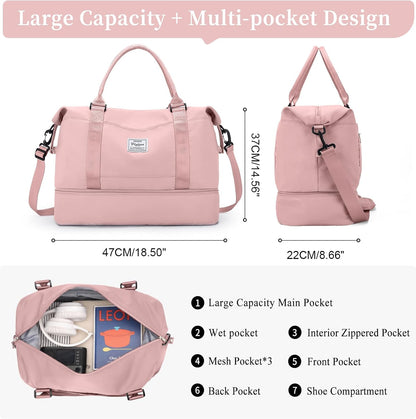Weekender Bags for Women, Personal Item Travel Bag with Shoes Compartment | Overnight Travel Duffel Bag with Toiletry Bag, Airplane Friendly Carry-On Bag - Colors B